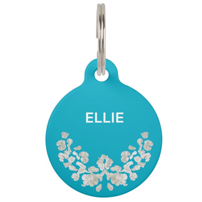 Placa Para Mascotas Único Personalizable Con Flores (Anverso)