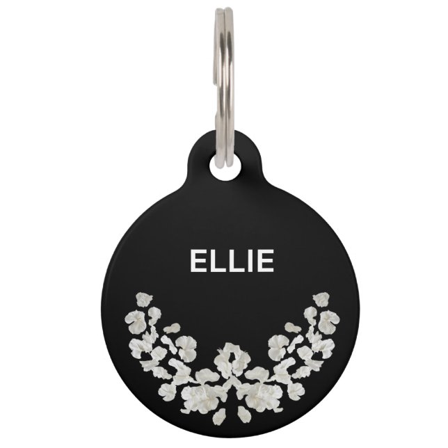 Placa Para Mascotas Único Personalizable Con Flores (Anverso)