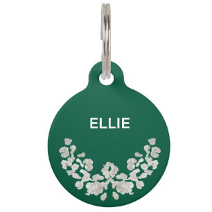 Placa Para Mascotas Único Personalizable Con Flores