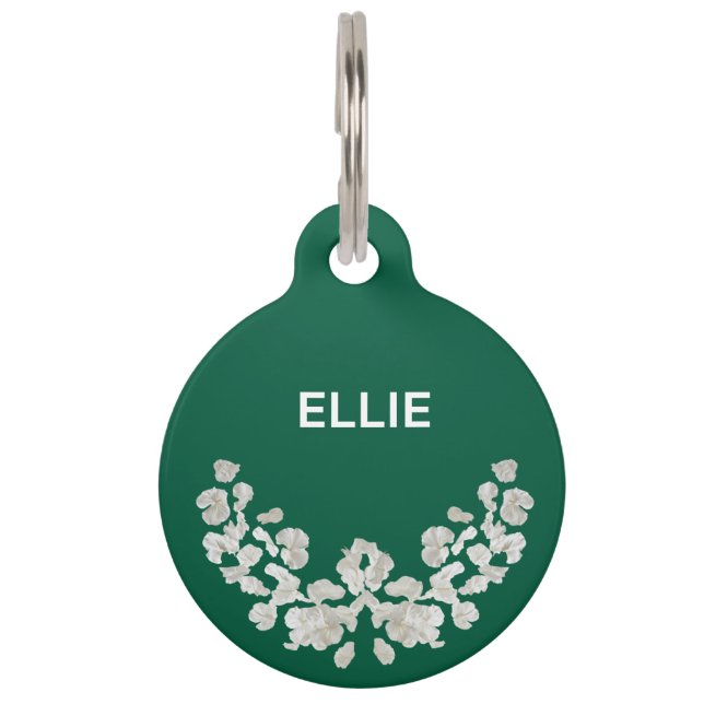 Placa Para Mascotas Único Personalizable Con Flores (Anverso)