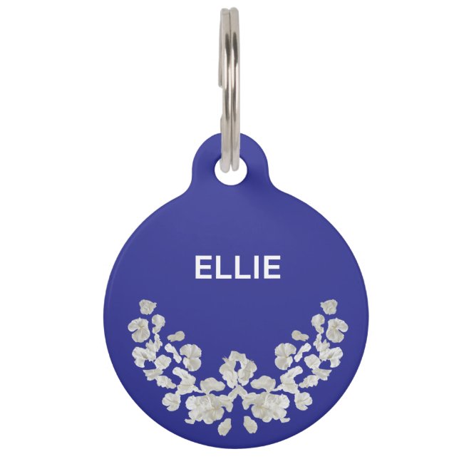 Placa Para Mascotas Único Personalizable Con Flores (Anverso)