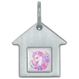 Placa Para Mascotas Unicornio de Arcoíris Mágico Personalizado 