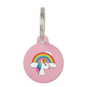 Placa Para Mascotas Unicornio y arcoiris con nubes Kawaii Personaliz