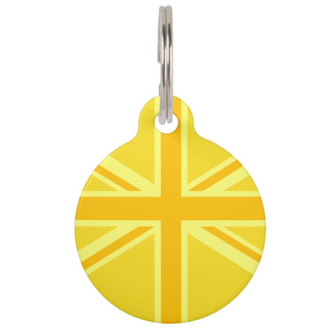 Placa Para Mascotas Union Jack amarillo vibrante (Anverso)