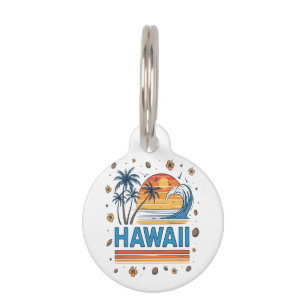 Placa Para Mascotas Vacaciones en Hawái Atardecer Playa 70S