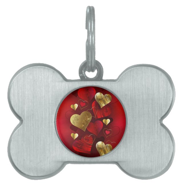 Placa Para Mascotas Valentinas doradas y rojas (Frente)