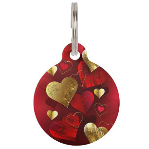 Placa Para Mascotas Valentinas doradas y rojas