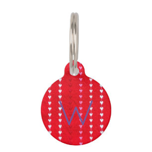 Placa Para Mascotas Valentine Hearts Mascota Nombre inicial Número Red