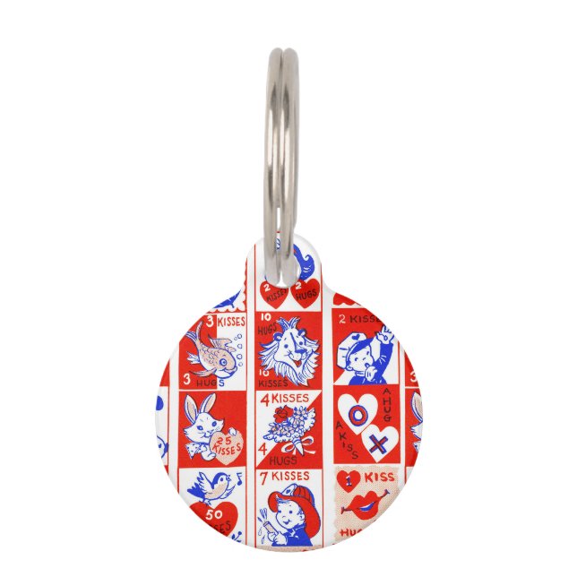 Placa Para Mascotas Valentine Retro Love Hugs Cute Pattern (Anverso)