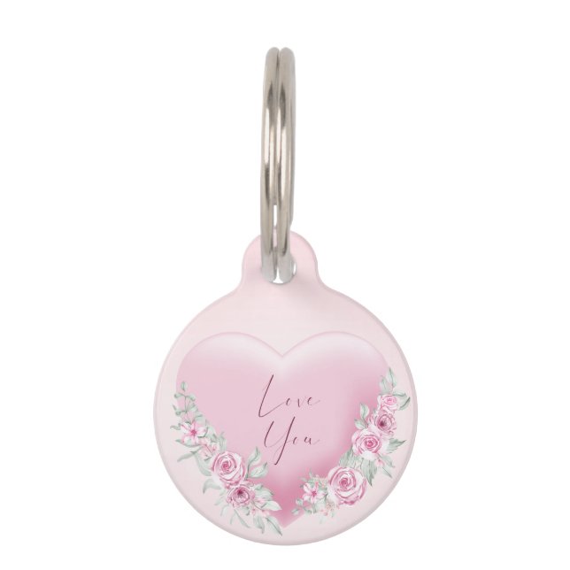 Placa Para Mascotas Valentines Pink Heart (Anverso)