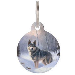 Placa Para Mascotas Vallhund Sueco Deja que nieve Navidad