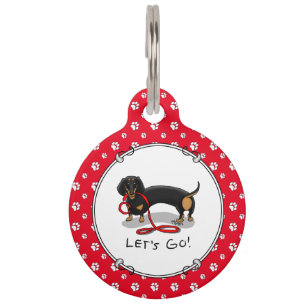 Placa Para Mascotas ¡Vamos! Dachshund (negro y marrón) Perro divertido