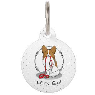Placa Para Mascotas ¡Vamos! (paseo) Papillon (blanco y rojo) Perro Cut