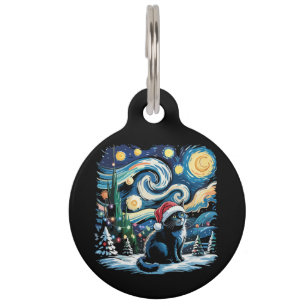 Placa Para Mascotas Van Gogh Noche Estrellada Festivo Navidad Gato Neg
