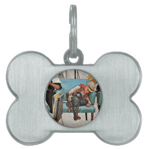 Placa Para Mascotas Vaquero dormido en salón de belleza