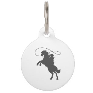 Placa Para Mascotas vaquero lanzando lazo criando caballo