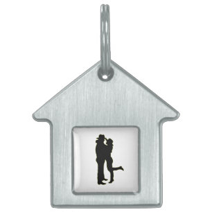 Placa Para Mascotas Vaquero y vaquera enamorada Silhouette