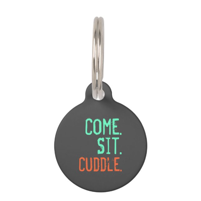 Placa Para Mascotas Ven. Siéntate. Cajón. - Coral y Verde azulado (Anverso)