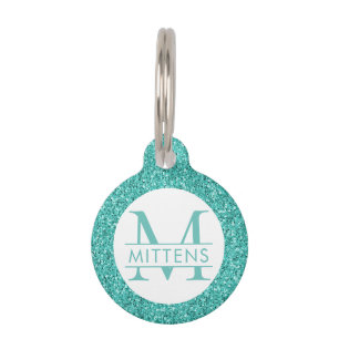 Placa Para Mascotas Verde azulada Purpurina de Aqua, Bonito de chispa