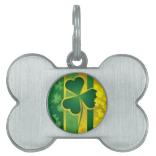 Placa Para Mascotas Verde del trébol y diseño del oro