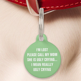 Placa Para Mascotas Verde menta "Llama a mi mamá" Divertido