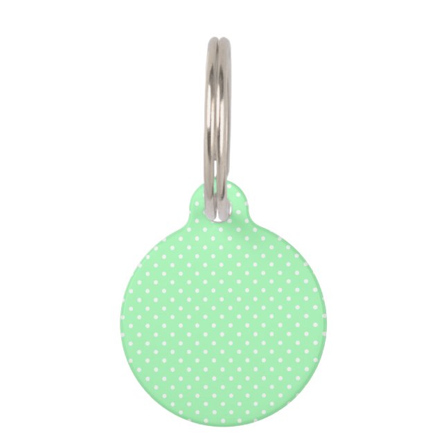 Placa Para Mascotas Verde Menta y Lunares Blancos (Anverso)
