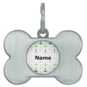 Placa Para Mascotas Verde neón, gris, anclas; náutico