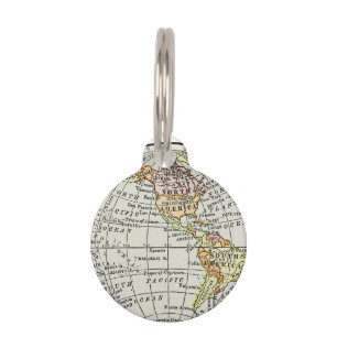 Placa Para Mascotas Viajes en globo del mapa del hemisferio occidental