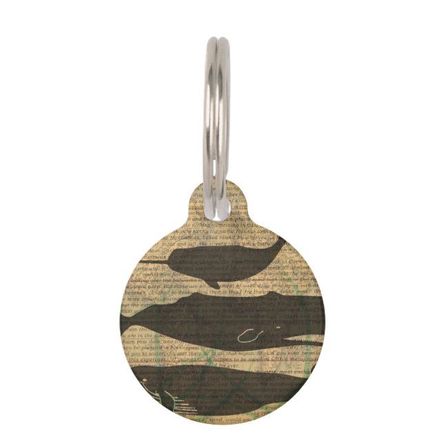 Placa Para Mascotas Vida marina náutica de ballena antigua (Anverso)