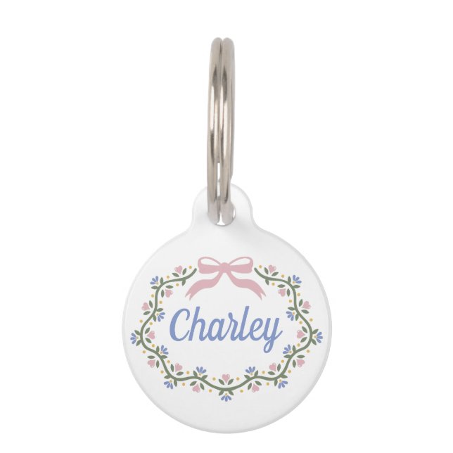 Placa Para Mascotas Vino de arveja, corazón y flores (Anverso)