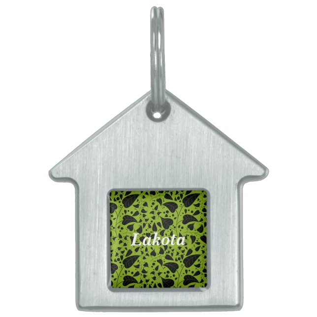 Placa Para Mascotas Vinos verdes verdes de plantas gráficas (Frente)
