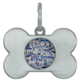 Placa Para Mascotas Vintage Blue Navidades Holiday Village