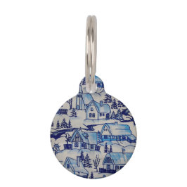 Placa Para Mascotas Vintage Blue Navidades Holiday Village