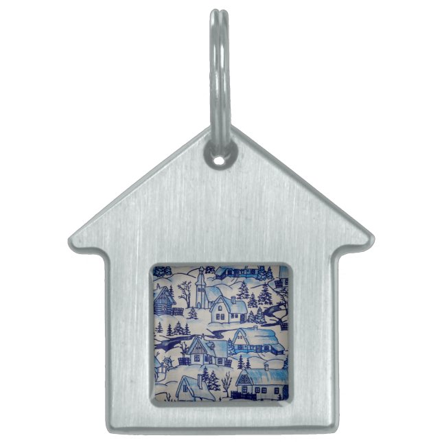 Placa Para Mascotas Vintage Blue Navidades Holiday Village (Frente)