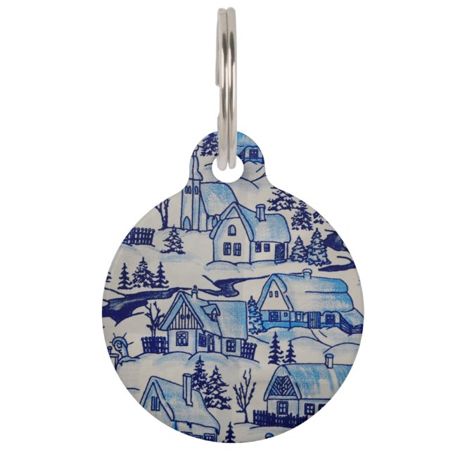 Placa Para Mascotas Vintage Blue Navidades Holiday Village (Anverso)