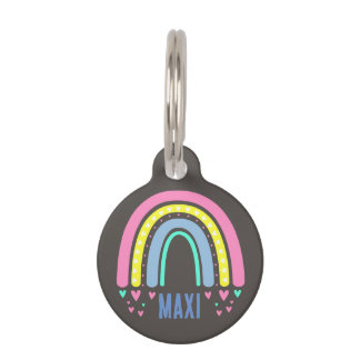 PLACA PARA MASCOTAS VINTAGE BROWN BOHO RAINBOW ROUND