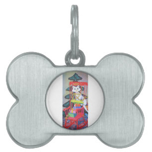Placa Para Mascotas Vintage Christmas Mid Century Pastel Kitten
