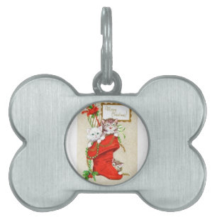 Placa Para Mascotas Vintage Christmas Mid Century Pastel Kitten