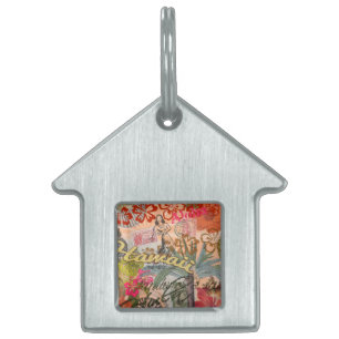 Placa Para Mascotas Vintage de la flor hawaiana hula