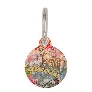 Placa Para Mascotas Vintage de la flor hawaiana hula
