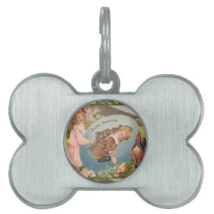 Placa Para Mascotas Vintage Easter Victorian Chica & Boy