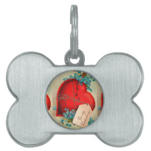 Placa Para Mascotas Vintage Gran Corazón de Sangrado Rojo San Valentín