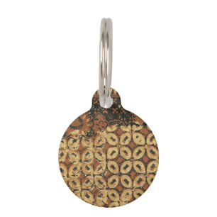 Placa Para Mascotas Vintage Indonesio Patrón Batik Kawung Rústico