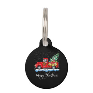Placa Para Mascotas Vintage Merry Christmas Red Truck Old Fashioned Ch