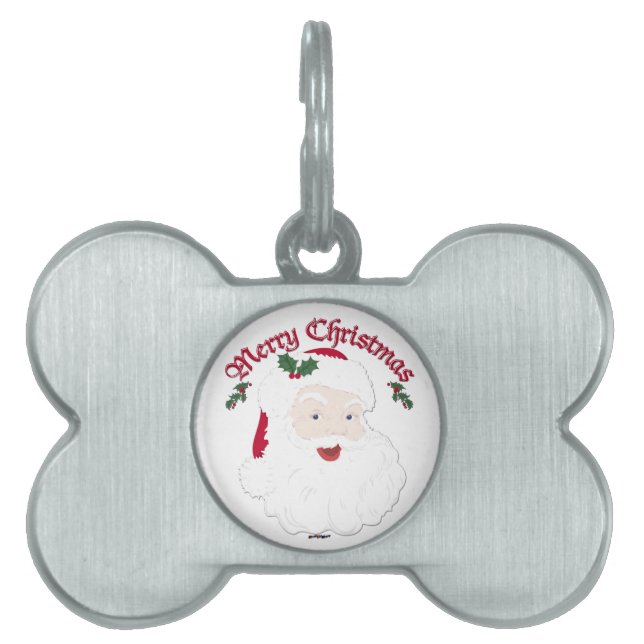Placa Para Mascotas Vintage Merry Christmas Santa - script (Frente)