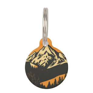 Placa Para Mascotas Vintage Mountain Sunset