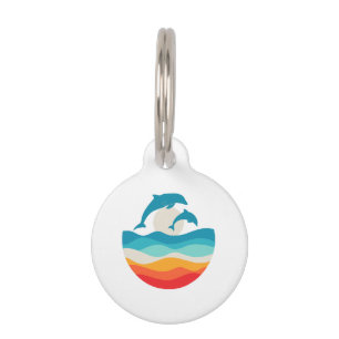 Placa Para Mascotas Vintage Retro Summer Time Beach Dolphin