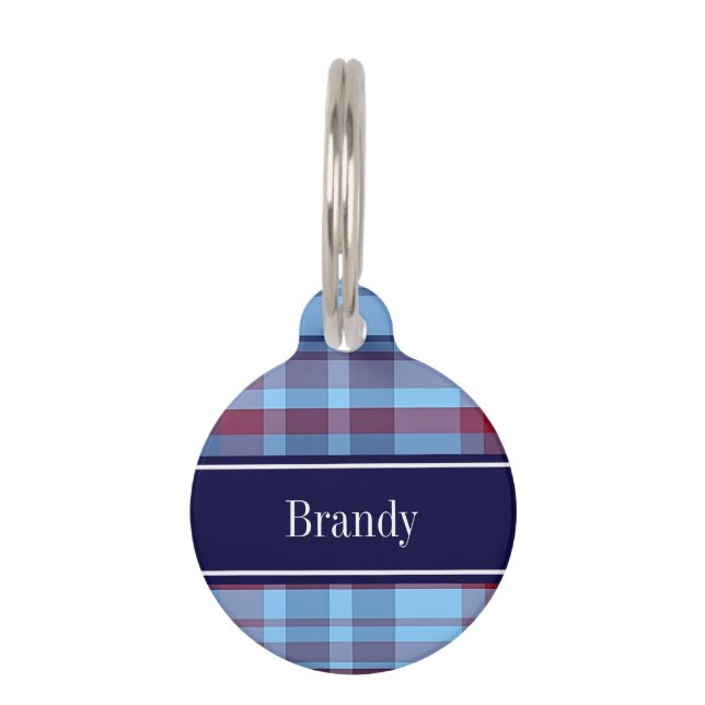 Placa Para Mascotas Virgen Azul cielo Madras Preppy Borgoña N Monogram (Anverso)