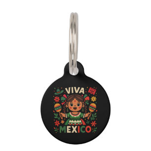 Placa Para Mascotas Viva México Día de la Independencia Chica Mexicana
