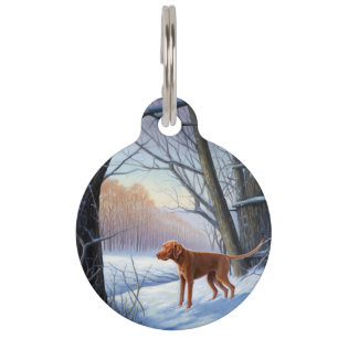 Placa Para Mascotas Vizla Deja que nieve Navidad